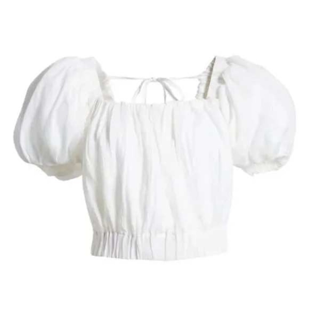 Frame Ruched Crop Puff Sleeve Blouse in Blanc Size Medium NWOT‎ - Picture 4 of 6